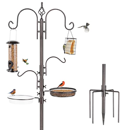 MIXXIDEA Deluxe Vogelfütterungsstation Kit Bird Feeder Pole Multi Feeder hängen mit Metall Suet Feeder Vogel Bad Mesh Tray zum Anziehen (1 Pack) von MIXXIDEA
