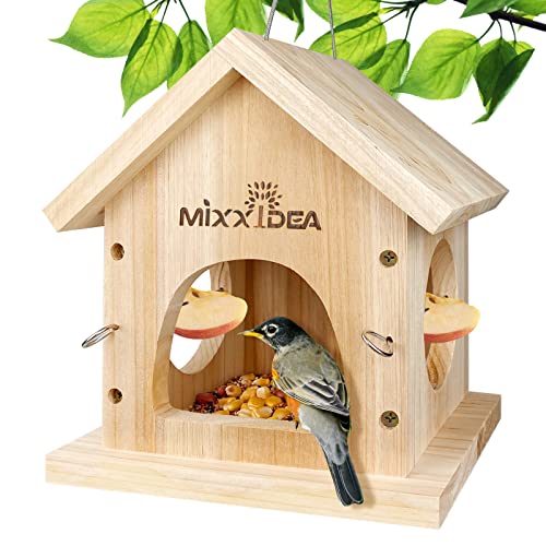 MIXXIDEA Vogelfutterspender aus Holz, multifunktionale Vogelfutterstation, hängend, Zedernholz, Wildvogel-Futterstation, leicht zu reinigen und zu befüllen, Holzfarbe von MIXXIDEA