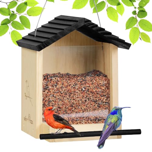 MIXXIDEA Vogelhaus aus Holz zum Aufhängen für Draußen wetterfest, Vogelfutterhaus mit schwarzem Dach, Vogelfutterspender mit großem Kapazität für Garten, 23 x 22 x 27 cm von MIXXIDEA