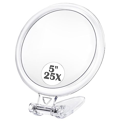 MIYADIVA 25X Vergrößerungsspiegel mit Griff,5In Doppelseitiger 1X/25X Vergrößerungs-Makeup-Spiegel und 3.5 In 10X Kompaktspiegel mit Saugnäpfen von MIYADIVA