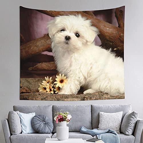 MIYOLI Wandteppich Hund Wandbehang Blumen Tapisserie 3D Wandtuch Hund Wandteppiche Aesthetic für Wohnzimmer Schlafzimmer Wohnheim Wanddeko, 130x150 cm von MIYOLI