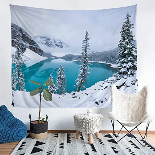 MIYOLI Wandteppich groß Schneelandschaft Wandbehang See Natur Tapisserie 3D Wandtuch Schneelandschaft Wandteppiche Aesthetic für Wohnzimmer Schlafzimmer Wohnheim Wanddeko, 180x200 cm von MIYOLI