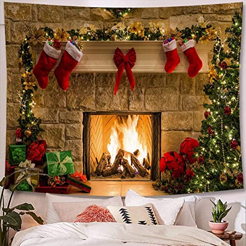 MIYOLI Wandteppich groß Weihnachten Wandbehang Kamin Tapisserie 3D Wandtuch Weihnachten Wandteppiche Aesthetic für Wohnzimmer Schlafzimmer Wohnheim Wanddeko, 175x230 cm von MIYOLI