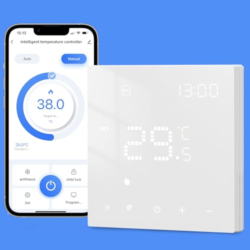 Smart WiFi Thermostat für Wasser-Fußbodenheizung und Gasboiler, Programmierbar Raumthermostat Unterstützen Alexa, Google Home Sprachsteuerung und Smart Life App Fernbedienung (2,4-GHz-WiFi) von MIYOUKE