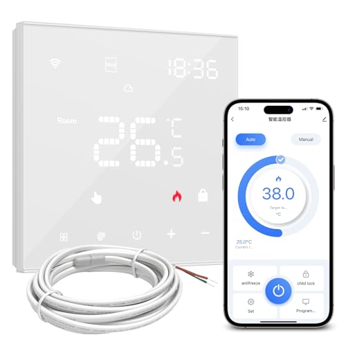 Thermostat Für Elektrische Fußbodenheizung, Smart WiFi Programmierbar Raumthermostat Unterstützen Alexa, Google Home Sprachsteuerung und Smart Life App Fernbedienung (16A, 3600Wat, 2.4GHz-WiFi) von MIYOUKE