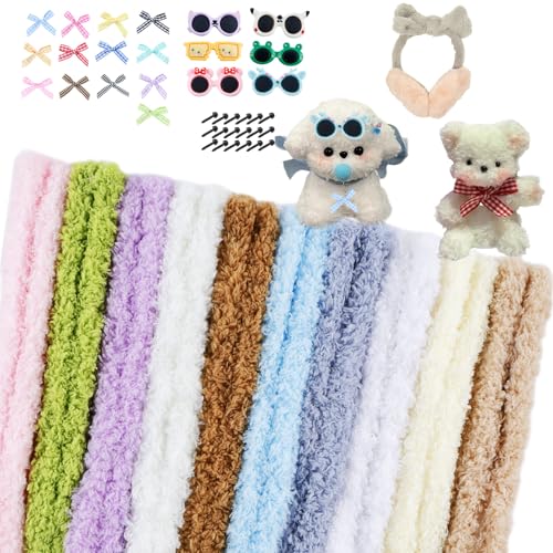 46 Stück Pfeifenputzer zum Basteln 10 Farben Pfeifenreiniger 100cm x 3cm Dicke Gelockter Plüsch Chenilledraht Basteldraht mit mini Nase Augen Schleife Gläser für Kreative DIY Projekte und Basteldeko von MIYUANGKJ