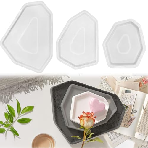 3 Stk Silikonform Teller mit Rand Polygon Silikonformen Tablett DIY Untersetzer Gießformen Formen Silicone Molds Tray Silikonform Schale für Herstellung von Obst Tee Tablett Schmuck Teller Handwerk von MIYUANGKJ