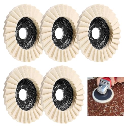 5 Stück Polierscheibe 125mm x 22.2mm Filz Polierfächerscheibe für Winkelschleifer Flex Polier Scheibe Glanz Polierscheiben aus Wollfilz zum Schleifen und Polieren von Lack Holz, Edelstahl Plastik von MIYUANGKJ