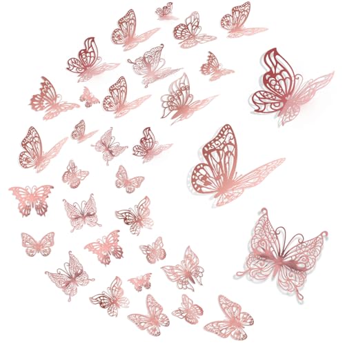 MIYUANGKJ 72 Stück 3D Schmetterlinge Deko, Schmetterling Wandaufkleber, Butterfly Wandsticker Kinderzimmer Vivid Abnehmbare Wanddeko für Heim Hochzeit Dekor (Roségold) von MIYUANGKJ