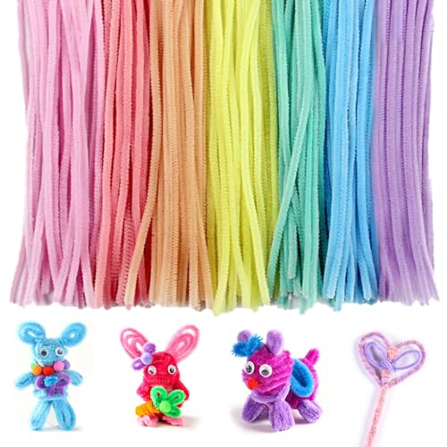 MIYUANNGKJ 300 Skt Pfeifenputzer Bunt zum Basteln 7 Farben Pfeifenreiniger Biegeplüsch Basteldraht 30 cm Pfeifenreiniger Chenilledraht Pfeiffendraht für Kreative DIY-Projekte und Basteldeko für Kinder von MIYUANGKJ