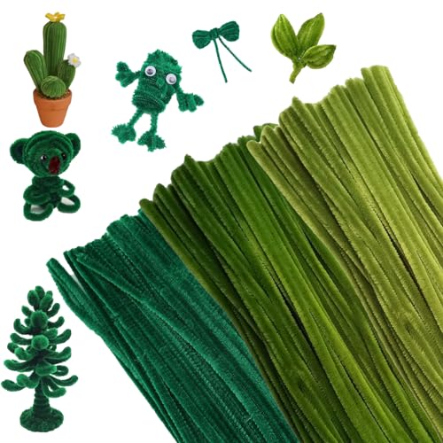 MIYUANNGKJ 300 Skt Pfeifenreiniger, 3 Verschiedene Grün Pfeifenputzer Biegeplüsch Basteldraht 30cm Pfeifenreiniger Chenilledraht Pfeiffendraht für Kreative DIY-Projekte und Basteldeko für Kinder von MIYUANGKJ