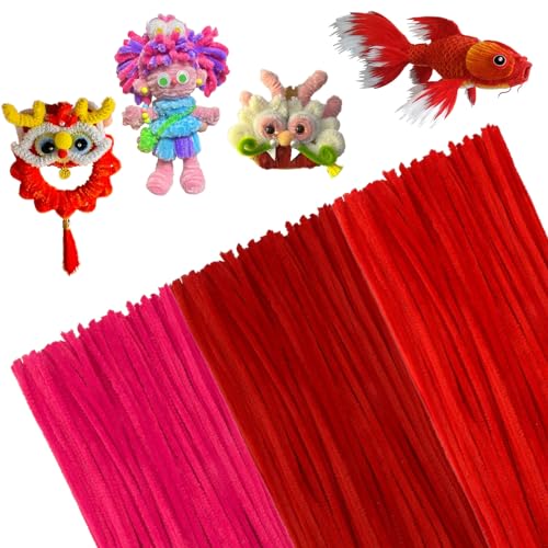 MIYUANNGKJ 300 Skt Pfeifenreiniger, 3 Verschiedene Rot Pfeifenputzer Biegeplüsch Basteldraht 30cm Pfeifenreiniger Chenilledraht Pfeiffendraht für Kreative DIY-Projekte und Basteldeko für Kinder von MIYUANGKJ
