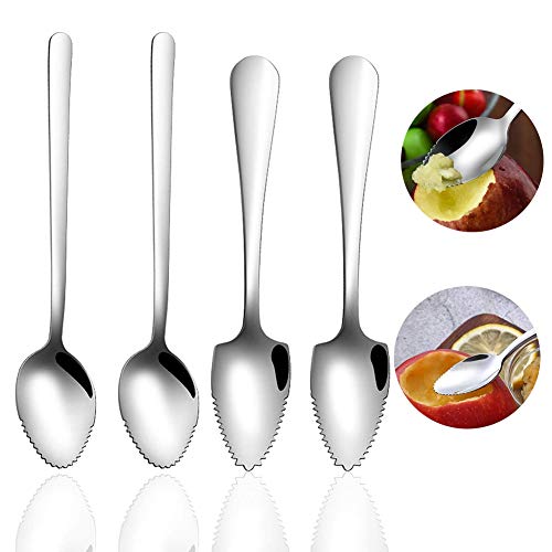 MIZT 4 Stück Grapefruitlöffel Edelstahl, Grapefruitlöffel mit Zacken Grapefruit Besteck Obst Grapefruit Löffel Sägezahn ist für Apfel Kiwi Papaya Orange von MIZT