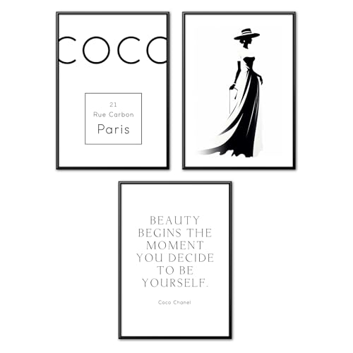 MJ-GRAPHICS® Bilder Fashion, Mood Poster Coco, Pinke Bilder Lifestyle, Wandbilder Schlafzimmer, Poster Mädchen Zimmer, Bilder Wohnzimmer 3xA2, Poster & Kunstdrucke, Elegante Bilder Blume ohne Rahmen von MJ-GRAPHICS