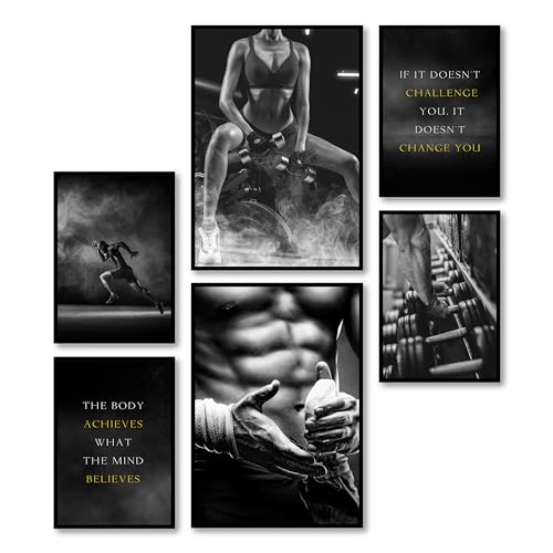 MJ-GRAPHICS® - Bilder Fitness, Wandbilder Gym, Wandbild Fitnessstudio 2xA2 4xA3 Bodybuilder Poster Motivation Bilder Sport, Trainingsposter Fitnessstudios Homegym Trainingsraum ohne Rahmen von MJ-GRAPHICS