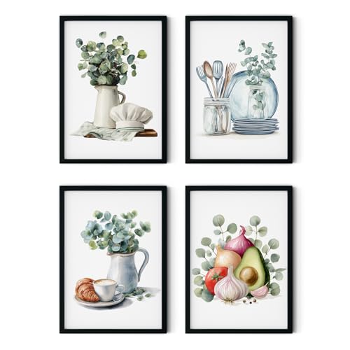 MJ-GRAPHICS® Küchenbilder Poster Set A3 4er Set Bilder Küche Wanddeko Kaffee Deko Küche Vintage Bilder Küche Esszimmer Poster Aesthetic Boho Wandbilder Küche ungerahmt von MJ-GRAPHICS