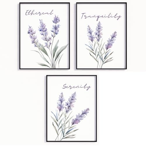 MJ-GRAPHICS® Lavendel Poster Set 3er Set Wandbilder Lavendelblüten Blumen Poster Vintage Kunst Kunstdruck Lila Naturbilder Wohnzimmer Schlafzimmer Wanddeko Boho Deko Skandi Stil - A2 Ohne Rahmen von MJ-GRAPHICS