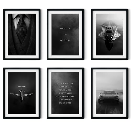 MJ-GRAPHICS® - Mood Poster Set Bilder Büro, Set Fashion Poster, Wandbilder Wohnzimmer Deko, Bild Porsche, 6xA4 Poster & Kunstdrucke Schwarz Weiß Bilder Schlafzimmer, Wohnzimmer Poster Set ohne Rahmen von MJ-GRAPHICS
