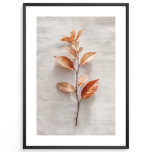 MJ-GRAPHICS® Poster Ast mit Herbstblatt Wandbild Natur Fine Art Deko in Beige Braun Boho Stil Wohnzimmer Flur – A1 ohne Rahmen von MJ-GRAPHICS