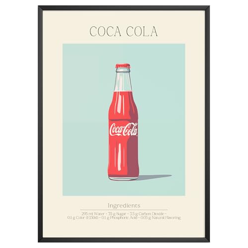 MJ-GRAPHICS® Poster Cola Bilder Küche Bild A4 Küchenbilder Deko Wohnzimmer Poster Küchen Bilder Küche Deko Bilder Poster Küche Wand Retro Poster Cocktail Küchenposter - ohne Rahmen von MJ-GRAPHICS