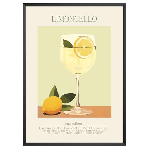 MJ-GRAPHICS® Poster Limoncello Bilder Küche Bild A2 Küchenbilder Deko Wohnzimmer Poster Küchen Bilder Küche Deko Bilder Zitrone Poster Küche Wand Retro Poster Cocktail Küchenposter - ohne Rahmen von MJ-GRAPHICS