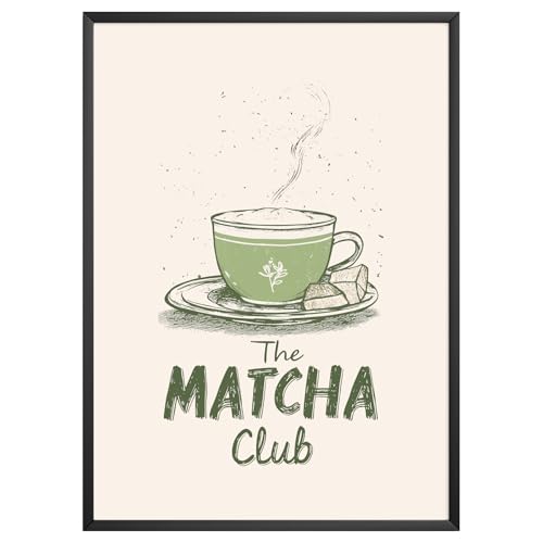 MJ-GRAPHICS® Poster Matcha Tee Bilder Küche Bild A3 Tee Küchenbilder Deko Wohnzimmer Poster Küchen Bilder Küche Deko Bilder Retro Vintage Matcha Tasse Wandbilder Tee Deko Küche – ohne Rahmen von MJ-GRAPHICS