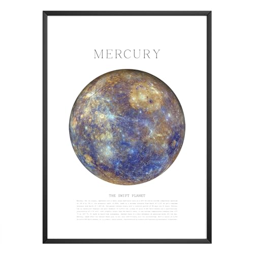 MJ-GRAPHICS® Poster Merkur Poster Sonnensystem Din A2 Astronomie Dekor Poster Weltraum, Planeten Poster Space Poster Weltall, Sternenhimmel Poster Büro Wohnzimmer Lernposter - ohne Bilderrahmen von MJ-GRAPHICS