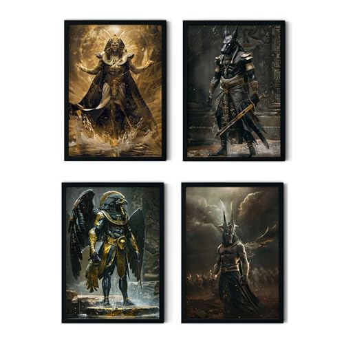 MJ-GRAPHICS® Poster Set Ägypten Götter Krieger Jungen Gamer & Jugendzimmer Bilder Anubis Poster Gaming Zimmer Deko, 4xA3 Osiris, Pharao, Horus Re, Bilder Wanddeko Deko Bilder Gaming Deko ohne Rahmen von MJ-GRAPHICS