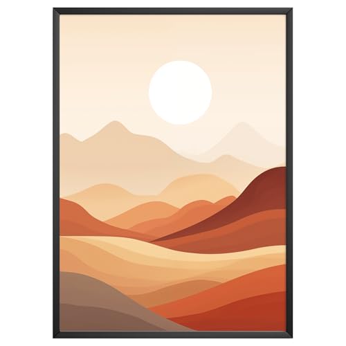 MJ-GRAPHICS® Poster Wüstenlandschaft Bild Sanddünen Sommer Urlaub Kunstdruck Wohnzimmer Wandbild Natur Boho Braun Beige Minimalistische Kunst Wüste Modern – A3 Ohne Rahmen von MJ-GRAPHICS