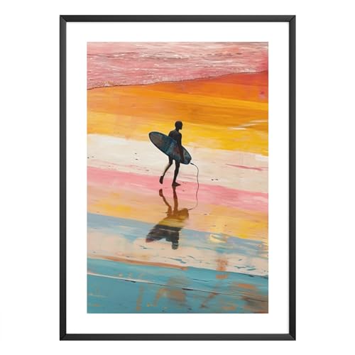 MJ-GRAPHICS® - Poster buntes Surf Beach Motiv - Wandbild Din A3 in Galerie Qualität 300g dickes Posterpapier - Surfer am Strand - Küchen & Wohnzimmer Bilder - ohne Bilderrahmen von MJ-GRAPHICS