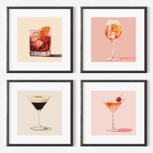 MJ-GRAPHICS® Quadratisch Poster Set Cocktails Poster Aperol Bild Espresso Martini Deko Negroni Kunstdruck Wandbild Retro Drinks Martini Negroni Espresso Aperol Vintage Poster - 20x20 cm Ohne Rahmen von MJ-GRAPHICS