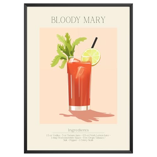 MJ-GRAPHICS - Poster Bloody Mary - Bild mit Cocktail Rezept - Wandbild Din A4 in Galerie Qualität mit extra dickem 300g Posterpapier - Retro Poster Cocktail - FineArt Kunstdruck ohne Bilderrahmen von MJ-GRAPHICS