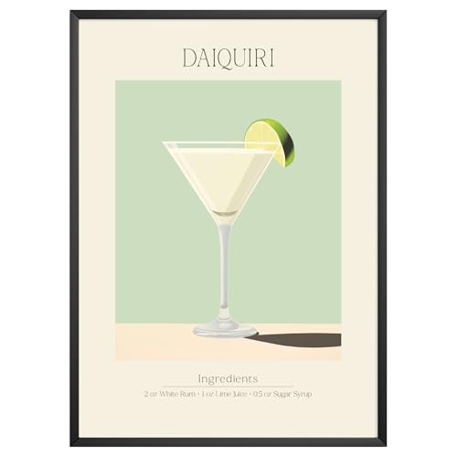 MJ-GRAPHICS - Poster Daiquiri - Bild mit Cocktail Rezept - Wandbild Din A4 in Galerie Qualität mit extra dickem 300g Posterpapier - Retro Poster Cocktail - FineArt Kunstdruck ohne Bilderrahmen von MJ-GRAPHICS