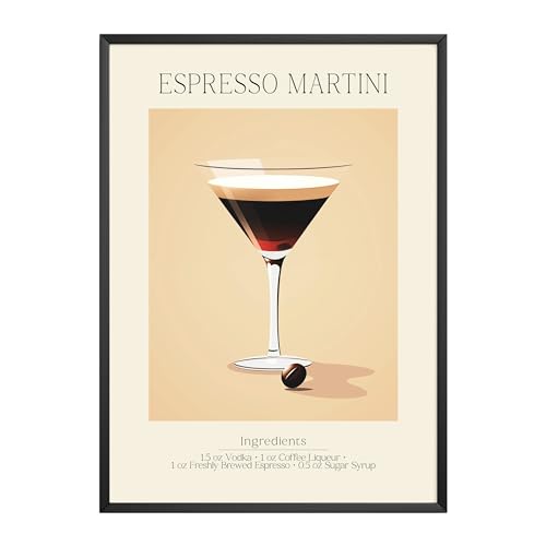 MJ-GRAPHICS - Poster Espresso Martini - Bild mit Cocktail Rezept - Wandbild Din A2 in Galerie Qualität mit extra dickem 300g Posterpapier - Retro Poster Cocktail - ohne Bilderrahmen von MJ-GRAPHICS