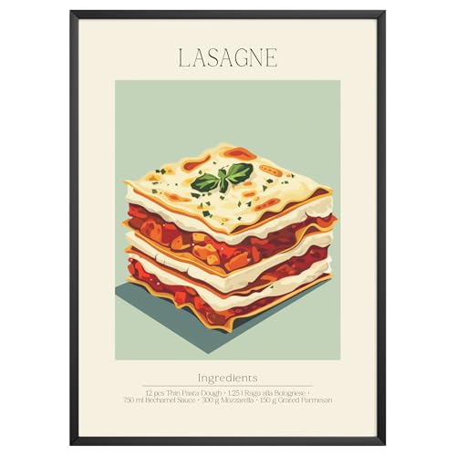 MJ-GRAPHICS - Poster Lasagne - Bild mit Speisen Rezept & Zutaten - Wandbild Din A4 in Galerie Qualität mit extra dickem 300g Posterpapier - Retro Poster FineArt Kunstdruck ohne Bilderrahmen MJ-GRAPHICS - Poster Lasagne - Bild mit Speisen Rezept & Zutaten - Wandbild Din A4 in Galerie Qualität mit extra dickem 300g Posterpapier - Retro Poster FineArt Kunstdruck ohne Bilderrahmen von MJ-GRAPHICS