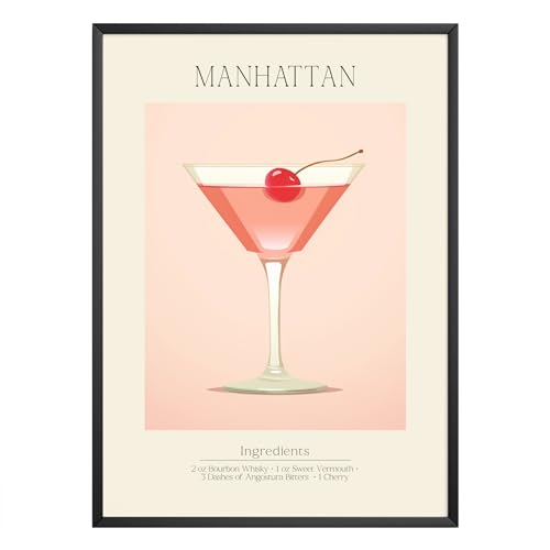 MJ-GRAPHICS - Poster Manhattan - Bild mit Cocktail Rezept - Wandbild Din A3 in Galerie Qualität mit extra dickem 300g Posterpapier - Retro Poster Cocktail - FineArt Kunstdruck ohne Bilderrahmen von MJ-GRAPHICS