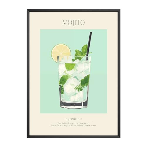 MJ-GRAPHICS - Poster Mojito - Bild mit Cokcktail Rezept - Wandbild Din A2 in Galerie Qualität mit extra dickem 300g Posterpapier - Retro Poster Cocktail - FineArt Kunstdruck ohne Bilderrahmen von MJ-GRAPHICS