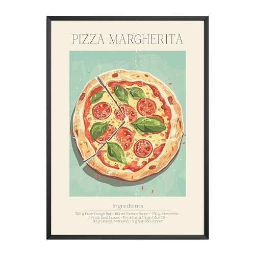 MJ-GRAPHICS - Poster Pizza - Bild mit Speisen Rezept & Zutaten - Wandbild Din A2 in Galerie Qualität mit extra dickem 300g Posterpapier - Retro Poster FineArt Kunstdruck ohne Bilderrahmen von MJ-GRAPHICS