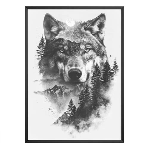 MJ-GRAPHICS - Poster mit Wolf - Bild mit Naturlandschaft 2 in 1 - Wandbild Din A4 in Galerie Qualität mit extra dickem 300g Posterpapier - Wald in Wolf - FineArt Kunstdruck ohne Bilderrahmen MJ-GRAPHICS - Poster mit Wolf - Bild mit Naturlandschaft 2 in 1 - Wandbild Din A4 in Galerie Qualität mit extra dickem 300g Posterpapier - Wald in Wolf - FineArt Kunstdruck ohne Bilderrahmen von MJ-GRAPHICS