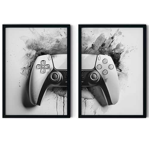 MJ-Graphics® Poster Gaming Controller PS5 Jugendzimmer Gaming Room, 2xA4 Gamer Deko, Zimmer Deko Jungs Wand Bilder, Gaming Wand Deko, Deko Jugendzimmer Gaming PS5 Poster Gaming Deko Zimmer ohne Rahmen von MJ-GRAPHICS