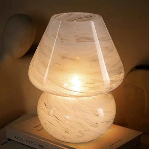 MJ PREMIER Pilzlampe, batteriebetriebene Tischlampen, Glas schnurlose Tischlampen, Nebel LED Nachtlichter für Schlafzimmer/Party/Ecke (Weiß) von MJ PREMIER