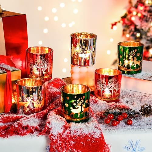 MJ PREMIER Weihnachten Teelichthalter Set - 6 Stück Kerzenhalter, Dekoration Innen, Xmas Windlicht, Teelichtgläser für Deko, Tischdeko, Glänzend 7x7x8 cm MJ PREMIER Weihnachten Teelichthalter Set - 6 Stück Kerzenhalter, Dekoration Innen, Xmas Windlicht, Teelichtgläser für Deko, Tischdeko, Glänzend 7x7x8 cm von MJ PREMIER