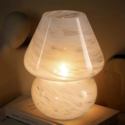 MJ Tischlampe Kabellos Pilz,Led Tischlampe Kabellos Nachttischlampe Mushroom Lamp Batteriebetrieben Tischleuchte Outdoor Glas Laterne Garten Party Drinnen Wohnzimmer Schlafzimmer Weiße Wolken von MJ PREMIER