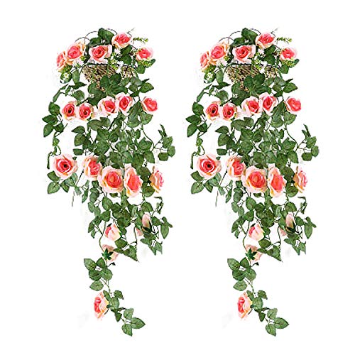 MJARTORIA 2 Stück Kunstblumen Hängend Wie Echt, Kunstpflanzen Künstliche Blumen für Draußen Drinnen Terassendeko Balkon Wand Dekoration für Haus Garten Hochzeit Büro von MJARTORIA