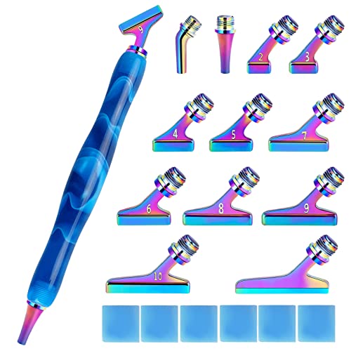 MJARTORIA 5D Diamond Painting Set, DIY Diamond Painting Stift Metall, Diamond Painting Werkzeug Drill Pen mit 45°abgewinkelte Ersatz Stiftköpfen Gute Aussichten (20pcs Blau Bunt) von MJARTORIA