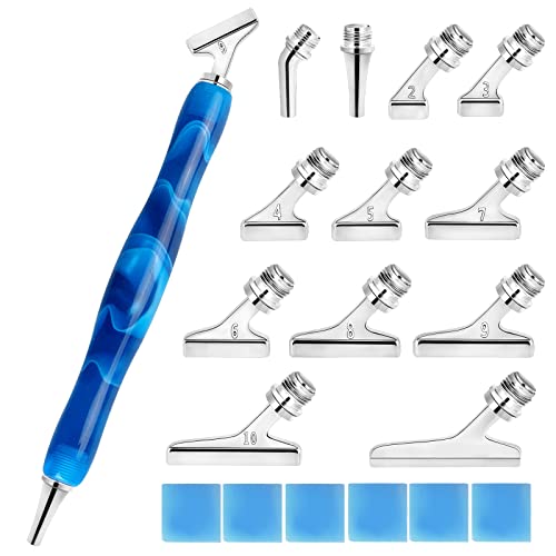 MJARTORIA 5D Diamond Painting Set, DIY Diamond Painting Stift Metall, Diamond Painting Werkzeug Drill Pen mit 45°abgewinkelte Ersatz Stiftköpfen Gute Aussichten (20pcs Blau Silber) von MJARTORIA