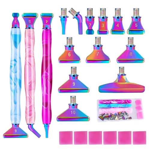 MJARTORIA 5D Diamond Painting Stift Set Diamond Painting Zubehör, Drill Pen mit Gewinde Metall Ersatz Stiftköpfen Kleber für Mosaikherstellung Nagelkunst(22PCS Blau Rosa Lila Mehrfarbig) von MJARTORIA