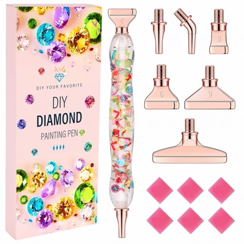 MJARTORIA 5D Diamond Painting Zubehör Diamond Painting Stift Set, Blumen Obst Drill Pen mit Gewinde Metall Ersatz Stiftköpfen Kleber für Mosaikherstellung Nagelkunst (Rosegold) von MJARTORIA