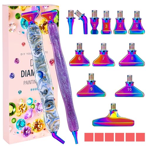 MJARTORIA 5D Diamond Painting Zubehör Diamond Painting Stift Set, Blumen Obst Drill Pen mit Gewinde Metall Ersatz Stiftköpfen Kleber für Mosaikherstellung Nagelkunst (Lila Mehrfarbig) von MJARTORIA