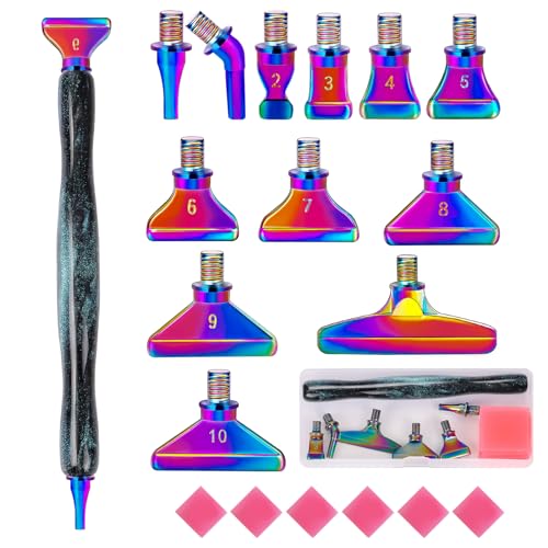 MJARTORIA 5D Diamond Painting Zubehör Diamond Painting Stift Set, Drill Pen mit Gewinde Metall Ersatz Stiftköpfen Kleber für Mosaikherstellung Nagelkunst(20PCS Cyan Bunt) von MJARTORIA